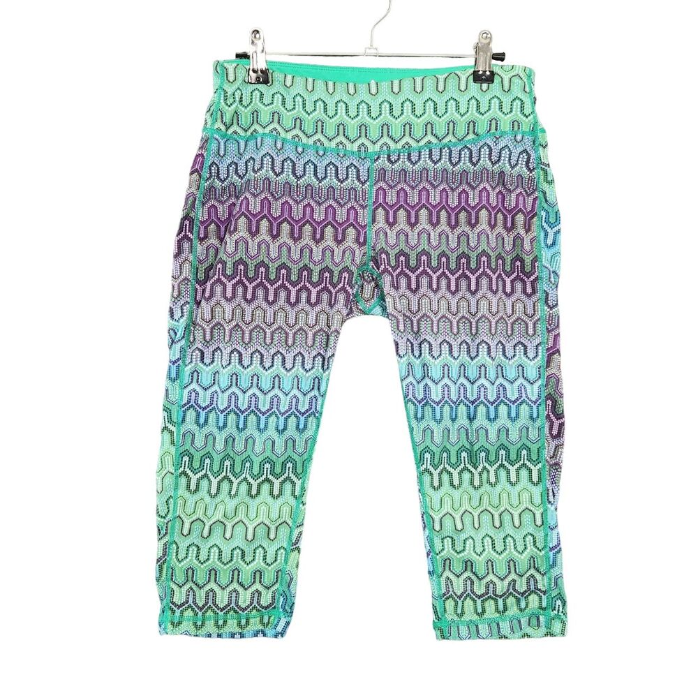 PRANA Green Purple Geometric Maison Knicker Capri Workout Leggings SIZE MEDIUM